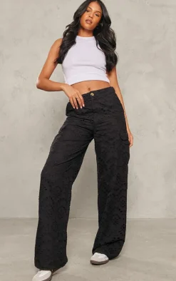 Tall Black Broderie Wide Leg Pants