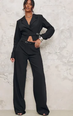 Tall Black Buckle Detail Cropped Blazer