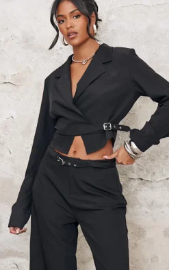Tall Black Buckle Detail Cropped Blazer