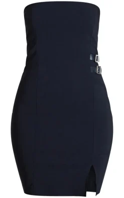 Tall Black Buckle Detail Stretch Woven Mini Dress