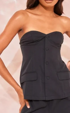 Tall Black Button Up Front Corset Top