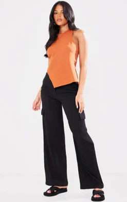 Tall Black Cheesecloth Cargo Pocket Wide Leg Pants