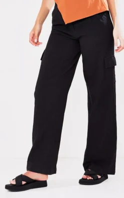 Tall Black Cheesecloth Cargo Pocket Wide Leg Pants