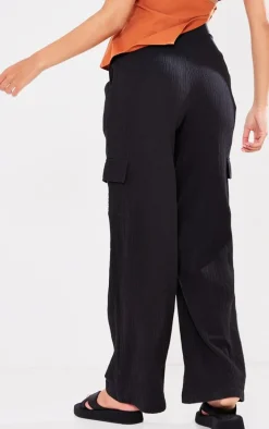 Tall Black Cheesecloth Cargo Pocket Wide Leg Pants