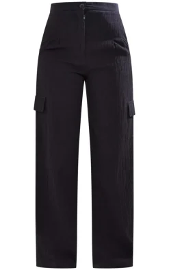 Tall Black Cheesecloth Cargo Pocket Wide Leg Pants