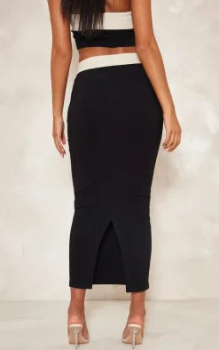 Tall Black Contrast Fold Over Midaxi Skirt