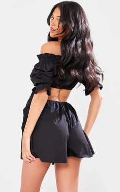 Tall Black Cotton Bardot Cut Out Romper