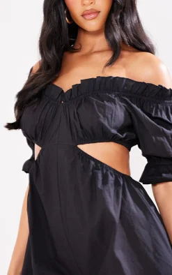 Tall Black Cotton Bardot Cut Out Romper