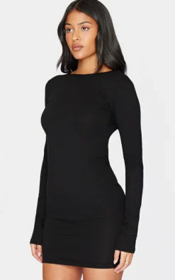 Tall Black Cotton Tie Scoop Back Mini Dress