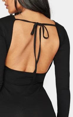 Tall Black Cotton Tie Scoop Back Mini Dress