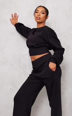 Tall Black Cropped Oversized Sweatshirt