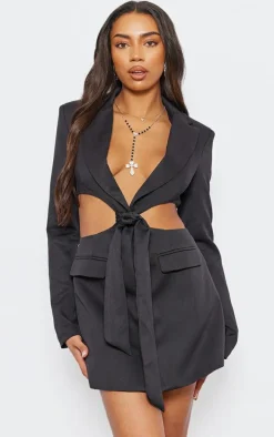Tall Black Cut Out Detail Blazer Dress