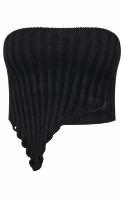 Tall Black Distressed Knit Bandeau Top