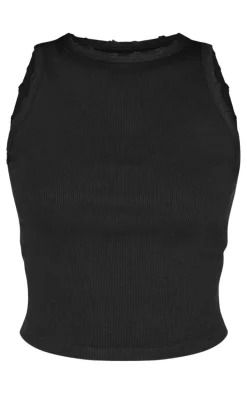 Tall Black Distressed Racer Neck Crop Top