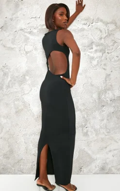 Tall Black Double Layer Twist Cut Out Back Maxi Dress