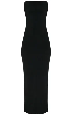 Tall Black Double Layer Twist Cut Out Back Maxi Dress