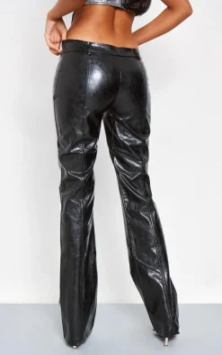 Tall Black Faux Leather Low Rise Textured Straight Leg Pants