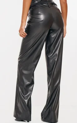 Tall Black Faux Leather Mid Rise Wide Leg Pants