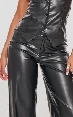 Tall Black Faux Leather Mid Rise Wide Leg Pants