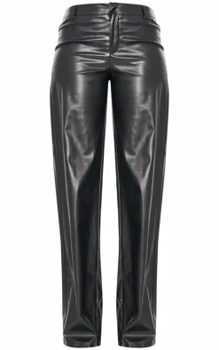 Tall Black Faux Leather Mid Rise Wide Leg Pants