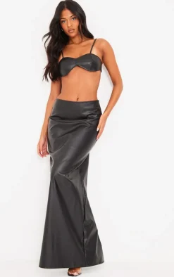Tall Black Faux Leather Strappy Bralet