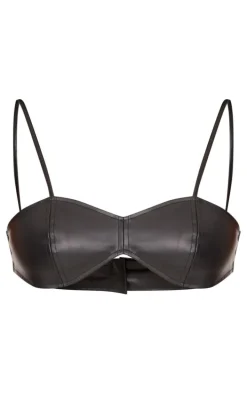 Tall Black Faux Leather Strappy Bralet