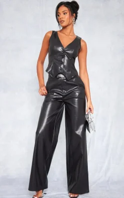 Tall Black Faux Leather Wide Leg Pants
