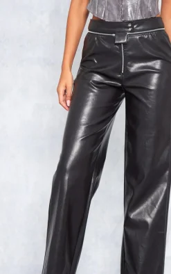 Tall Black Faux Leather Zip Detail Straight Leg Pants