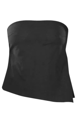 Tall Black Faux Linen Asymmetric Bandeau Top