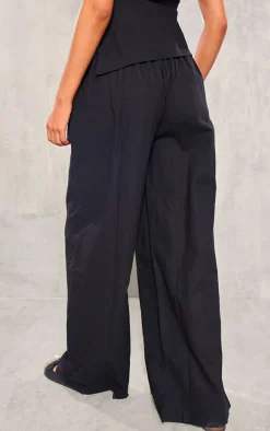 Tall Black Faux Linen Wide Leg Pants