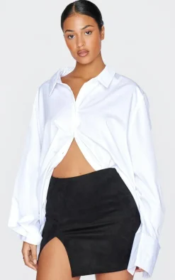 Tall Black Faux Suede Split Hem A Line Mini Skirt