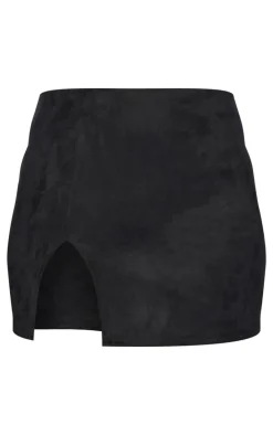 Tall Black Faux Suede Split Hem A Line Mini Skirt