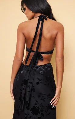 Tall Black Floral Embossed Velour Maxi Dress