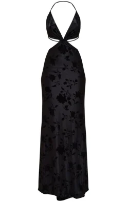 Tall Black Floral Embossed Velour Maxi Dress