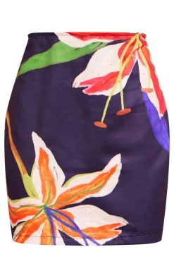 Tall Black Floral Print Mini Skirt