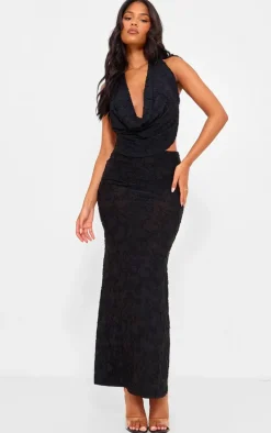 Tall Black Floral Sheer Burnout Low Rise Maxi Skirt