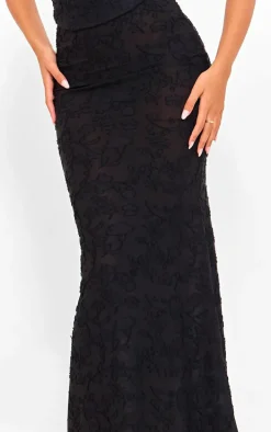 Tall Black Floral Sheer Burnout Low Rise Maxi Skirt