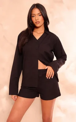 Tall Black Linen Look Shirt