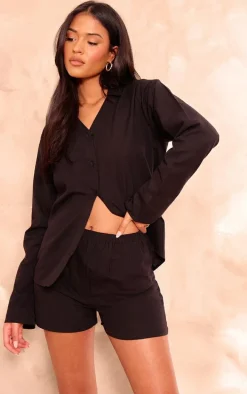 Tall Black Linen Look Shorts