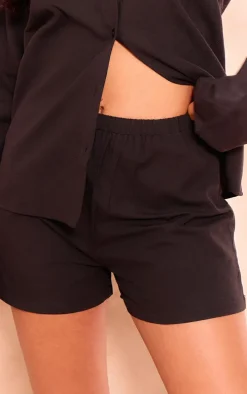 Tall Black Linen Look Shorts