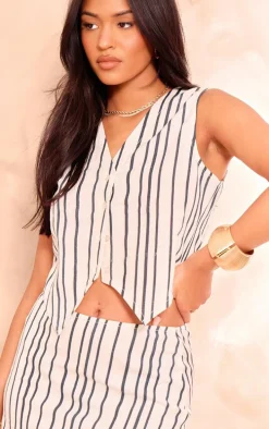 Tall Black Linen Pinstripe Vest