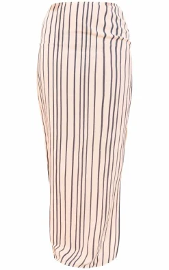 Tall Black Linen Pinstripe Low Waist Maxi Skirt