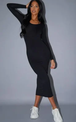 Tall Black Long Sleeve Jersey Maxi Dress