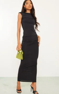 Tall Black Low Rise Slinky Midaxi Skirt