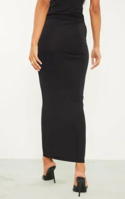 Tall Black Low Rise Slinky Midaxi Skirt