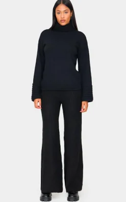 Tall Black Luxe Rib Knit Wide Leg Pants