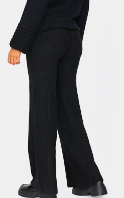 Tall Black Luxe Rib Knit Wide Leg Pants