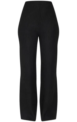 Tall Black Luxe Rib Knit Wide Leg Pants