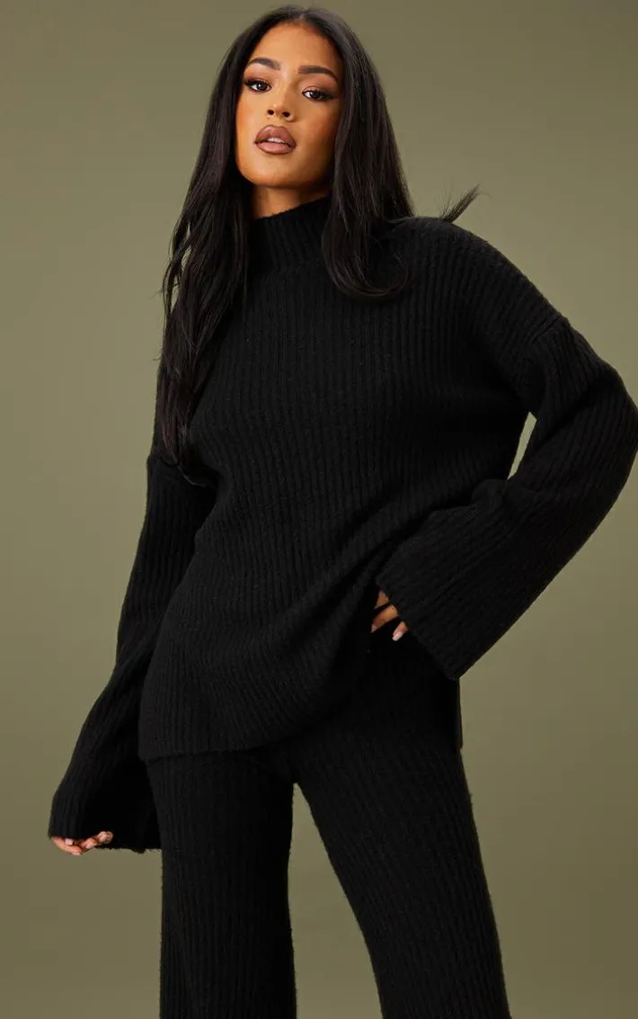 Tall Black Luxe Rib Knit Oversized Sweater