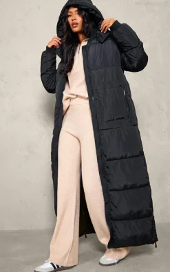 Tall Black Maxi Longline Hooded Puffer Coat